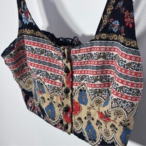 Vintage Luxe Women’s Crop Top Size M Bohemian Print Tank Button Front 90s Y2